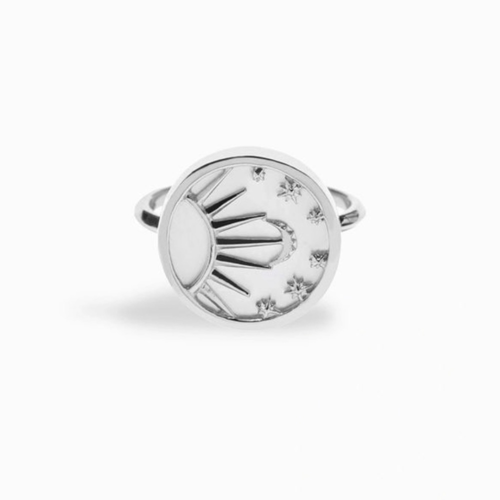 NEW Awe Inspired silver mother of pearl celestial circular hippie boho ring 5